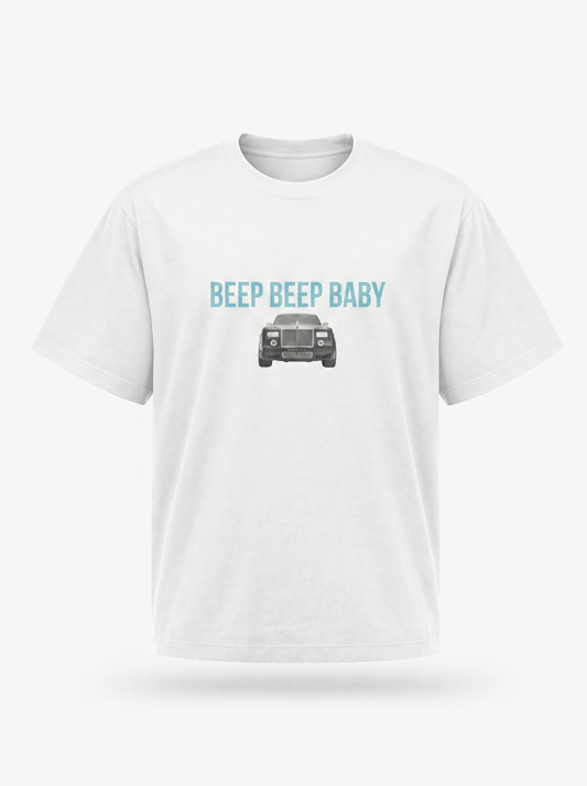 ‘Beep Beep Baby’ Tee - Ice Blue Relaxed Fit Graphic T-Shirt