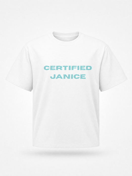 ‘Certified Janice’ Tee - Ice Blue Relaxed Fit Graphic T-Shirt