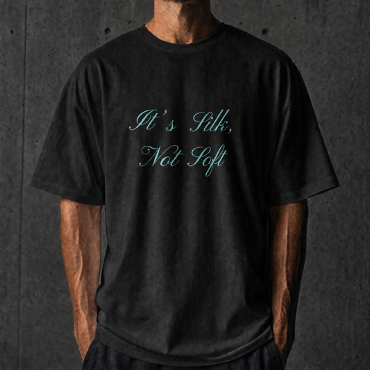‘It’s Silk, Not Soft’ Tee - Ice Blue Relaxed Fit Graphic T-Shirt
