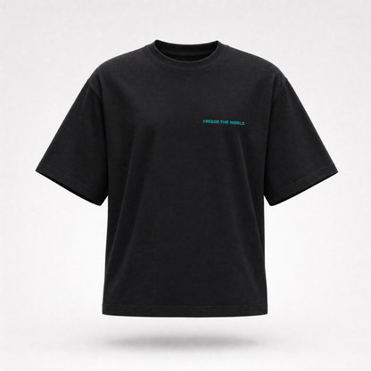 SHABANG 'Freeze The World' Tee — Ice Blue Oversized Graphic T-Shirt