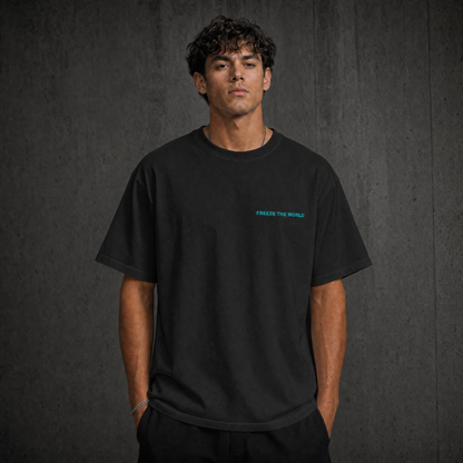 SHABANG 'Freeze The World' Tee — Ice Blue Oversized Graphic T-Shirt