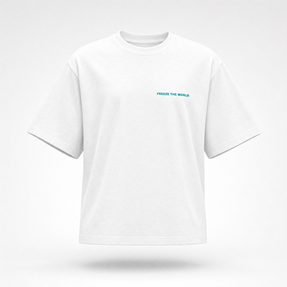 SHABANG 'Freeze The World' Tee — Ice Blue Oversized Graphic T-Shirt