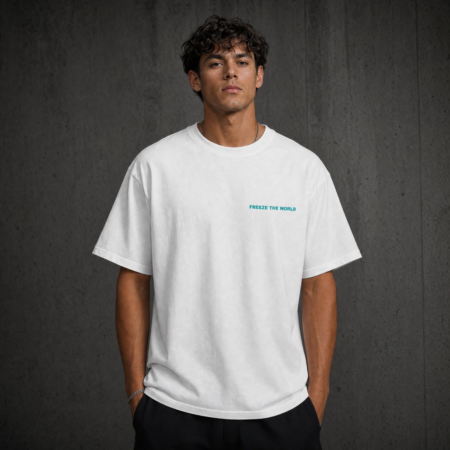 SHABANG 'Freeze The World' Tee — Ice Blue Oversized Graphic T-Shirt